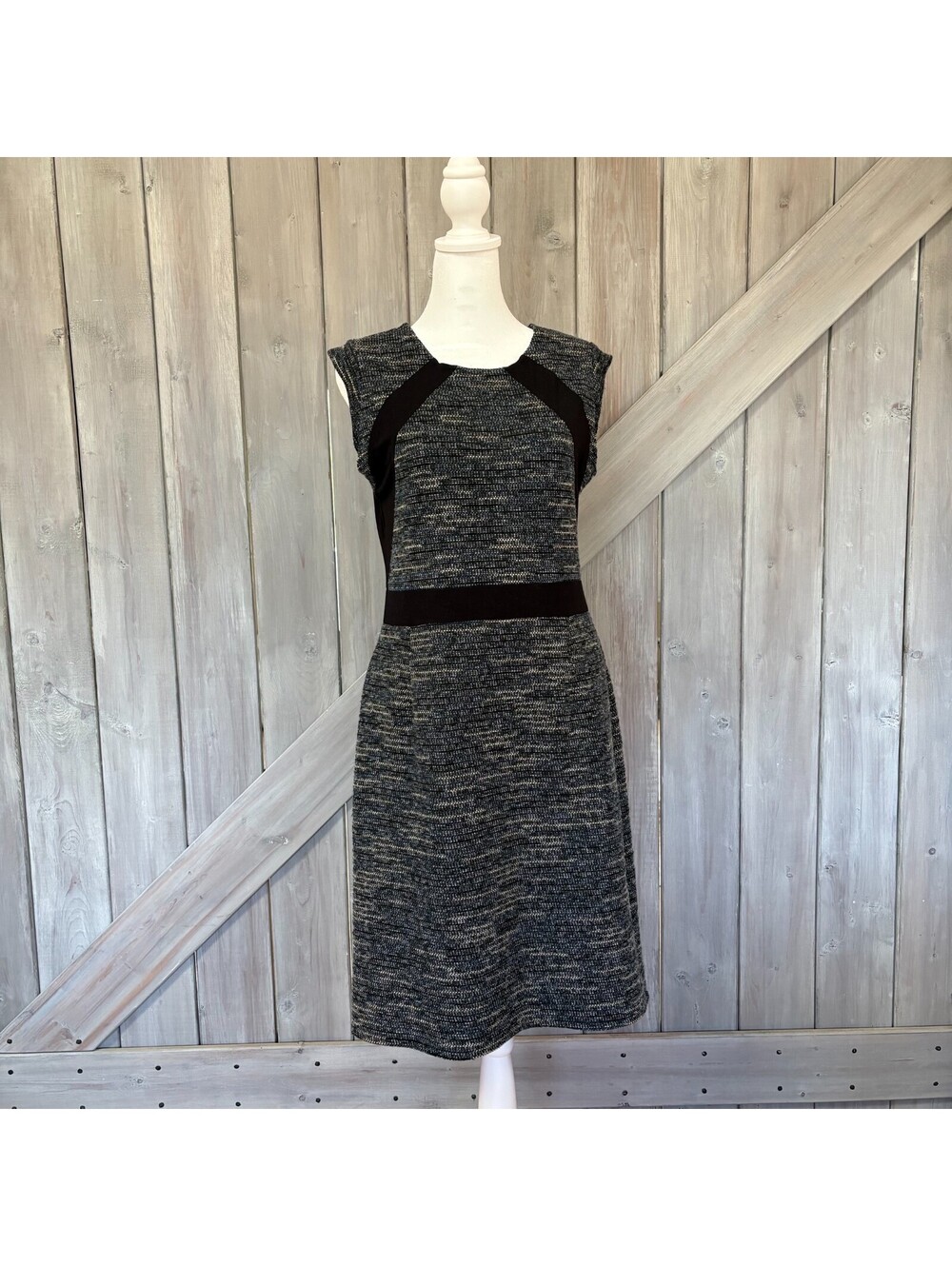 Cherry Bobin bouclé black & grey dress / stretch fabric/ retro/modern - sz large